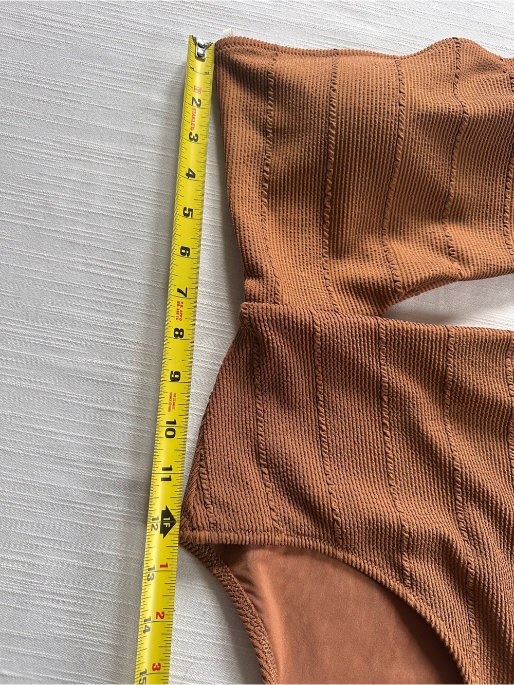 AERIE Cinnamon Crinkle One Shoulder Cut Out One Piece Swimsuit | L NWOT - Picture 12 of 12